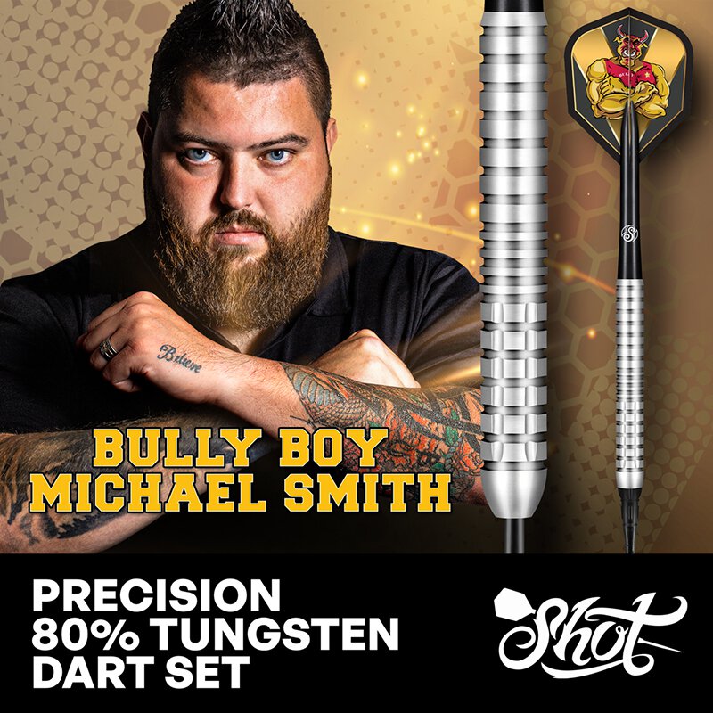 Shot! Steel Darts Michael Smith Bully Boy Achieve Matchdart 90% Tungsten  Steeltip Darts Steeldart Hochwertige Tungsten Dartpfeile Set mit Schäften  und Flights Made in Neuseeland (21 Gramm) : : Sport & Freizeit